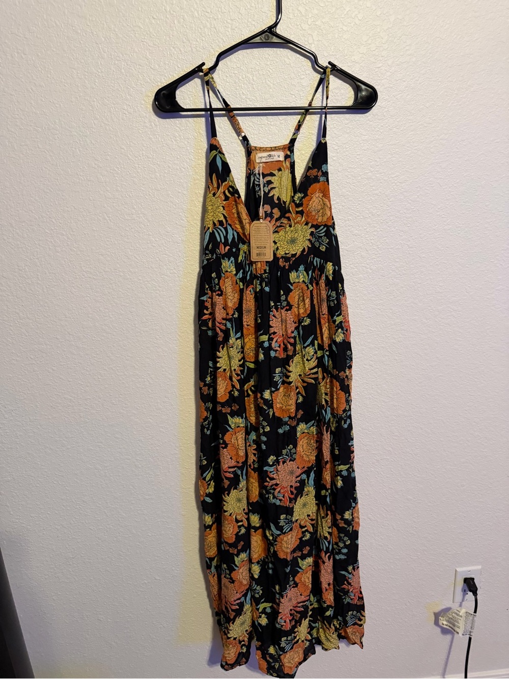 NATURAL LIFE Black Maxi Dress with Orange & Green Floral Print